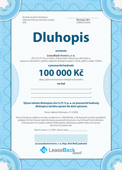 Dluhopis LeaseBack Invest
